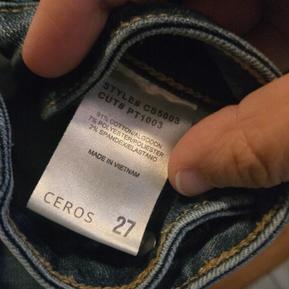 Ceros Mid Rise Straight Leg Blue Distressed Jeans Women’s Size 27 - Picture 9 of 11